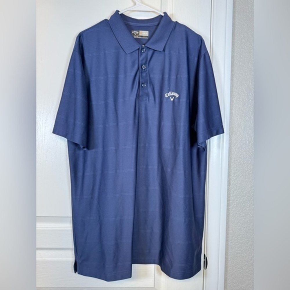 Callaway Navy Blue Golf Opti-Dri Polo Stripe Shirt Size XL EUC #5772
